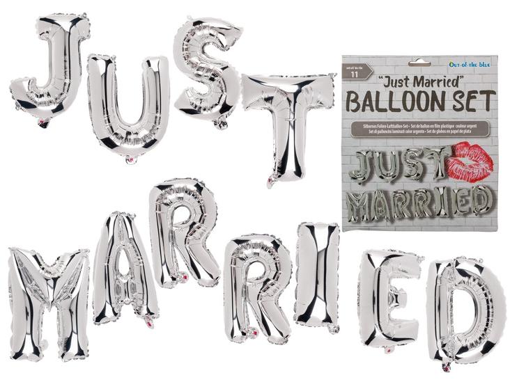 Folien-Luftballons, silber, Set Just Married