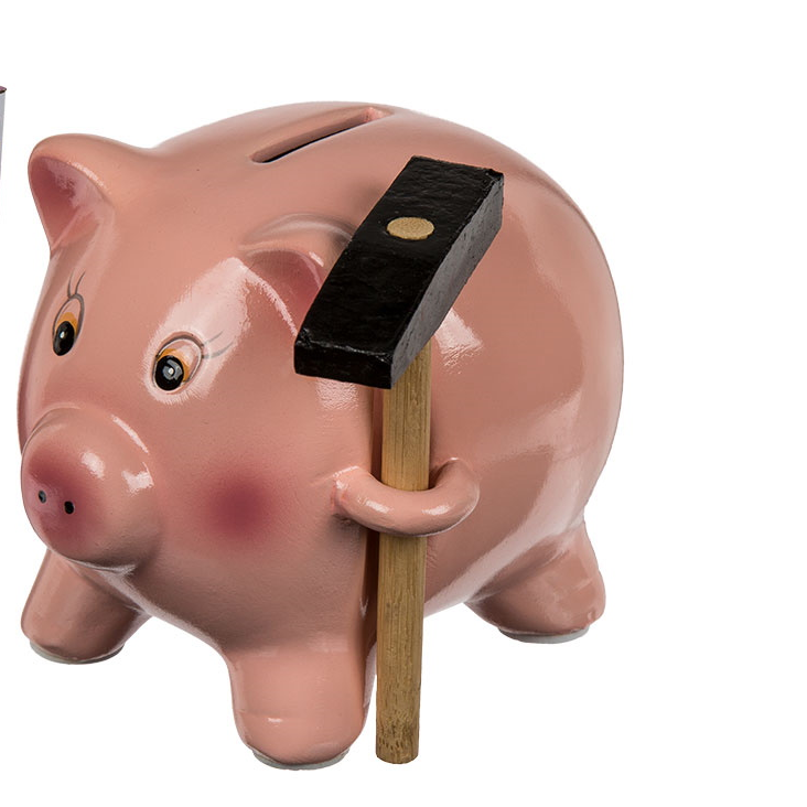 Sparschwein mit Hammer