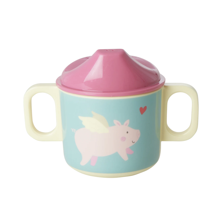 Melamin Babybecher - Pink - Flying Pig Print