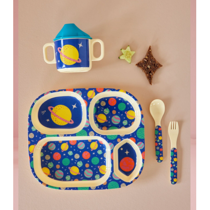 Melamin Baby-Geschirrset - Blau - Galaxy Print