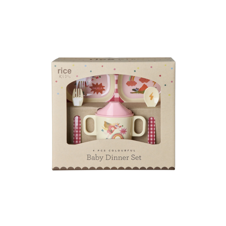 RICE Melamin Baby-Geschirrset - Hero Print Pink