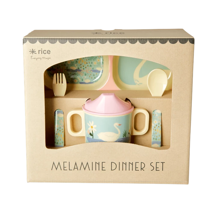 RICE Melamin Geschirr-Set Swan Print