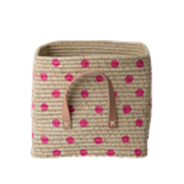 Korb mit Lederhenkeln gepunktet fuchsia