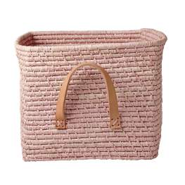 Korb mit Lederhenkeln rosa
