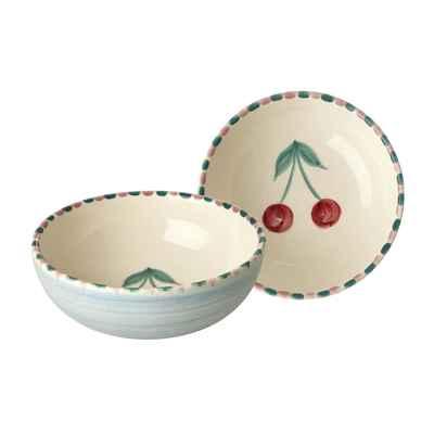 Ceramic Bowl - Soft Blue - Hand-painted Cherry