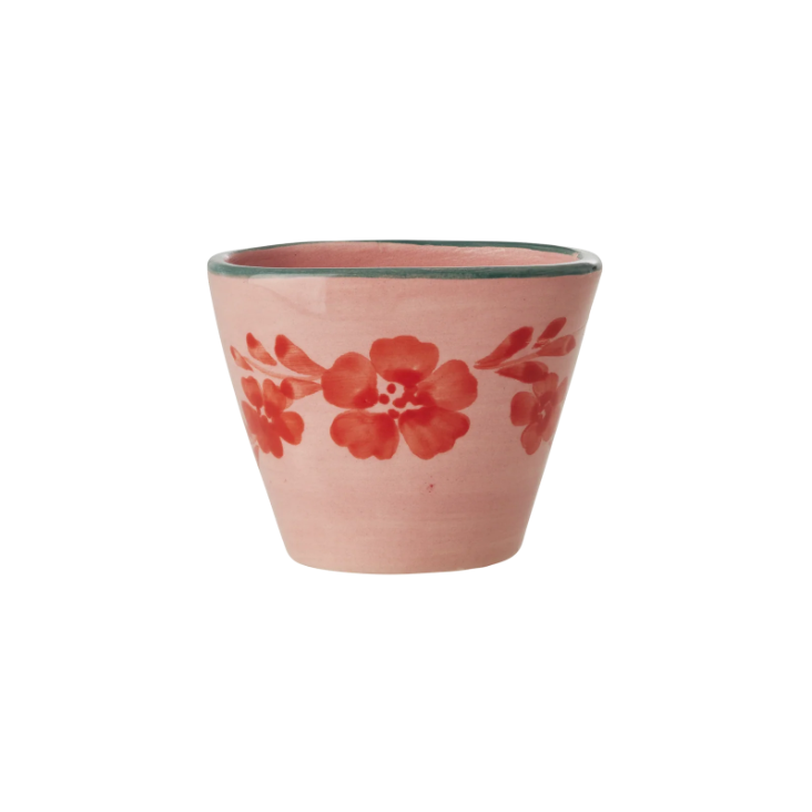 Extra kleiner Keramik Espressobecher - Pink - Hand-painted Flower Wine