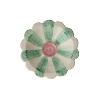 Small Ceramic Dipping Bowl - Soft Green - Hand-painted Stripes