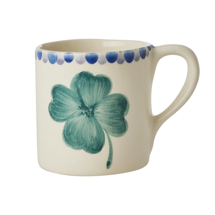Tasse - Cream - mit handgemaltem Viel Glück Kleeblatt