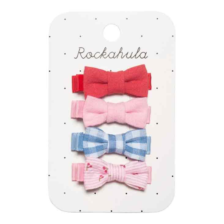 Cherry Gingham Mini Bow Clips - 4Stk
