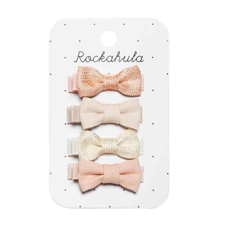 Flora Linen Mini Bow Clips - 4 Stk