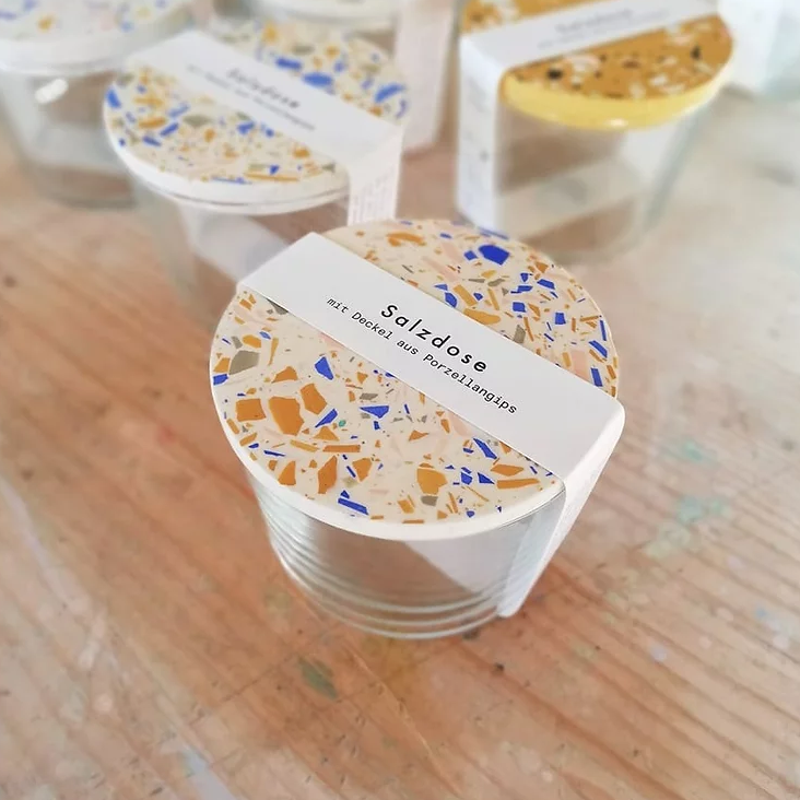 Handmade Salzdose Creme Ocker Terrazzo