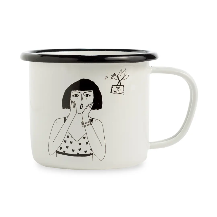 Emaille-Tasse „No Wifi Drama“