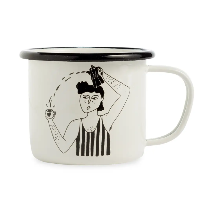 Emaillebecher Vic und seine Bialetti