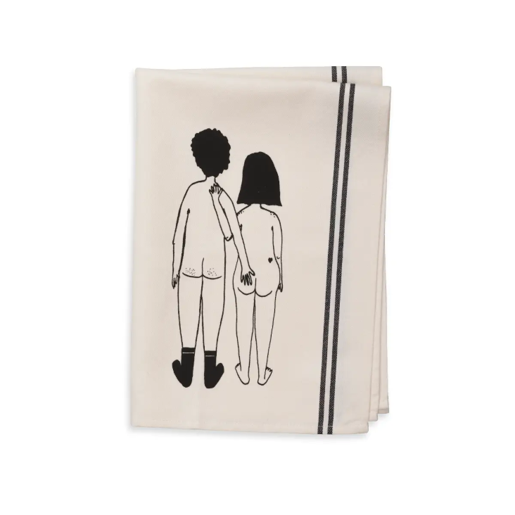 kitchen towel naked couple back