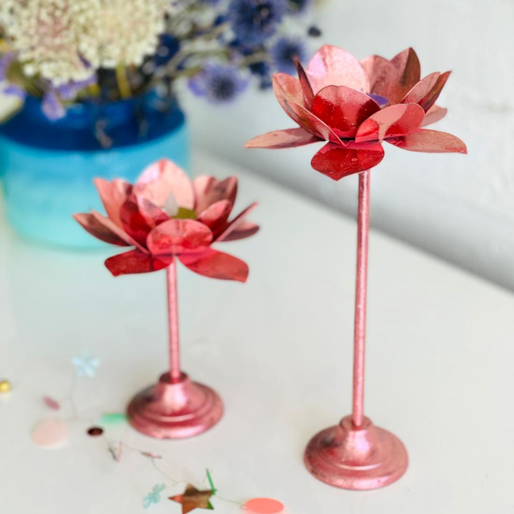 Kerzenständer Lotus Metallic Shine Apricot Klein