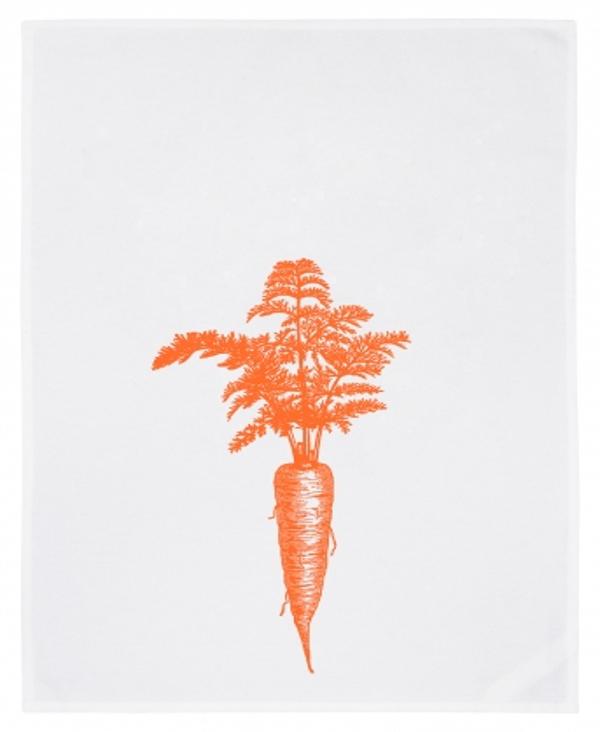 Geschirrtuch weiss, VINTAGE KAROTTE, neon orange