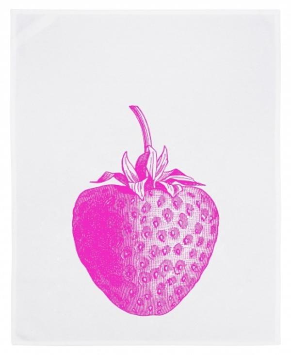 Geschirrtuch weiss, ERDBEERE, neon pink