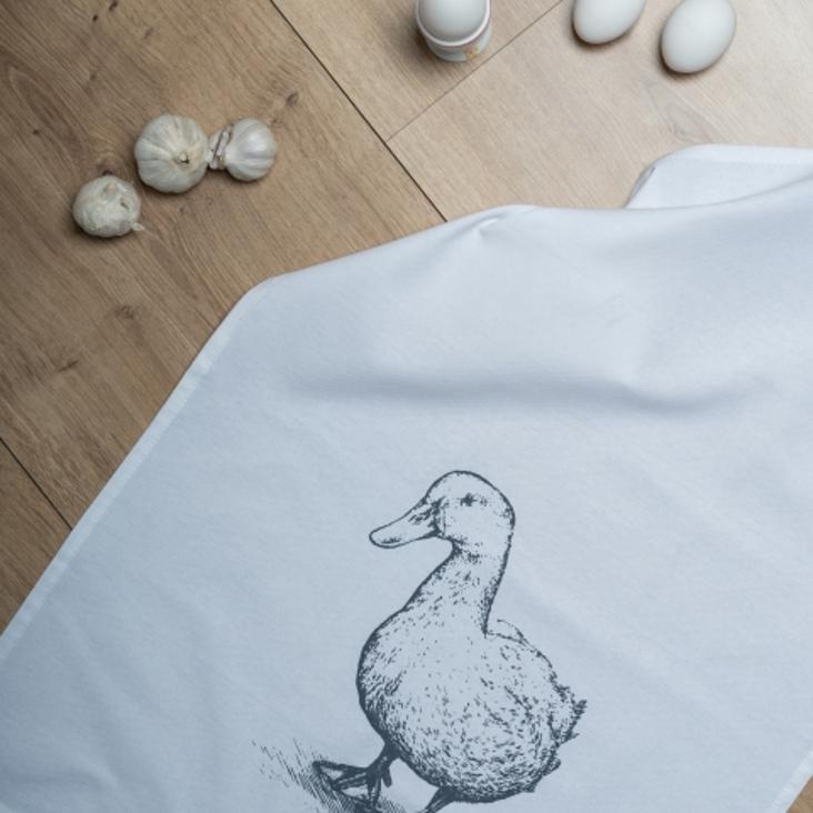 Geschirrtuch weiss, ENTE, grau - 0