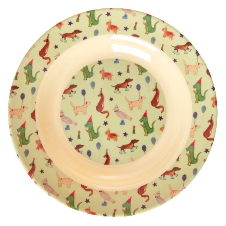 Melamine Kids Bowl with Animal Print Green