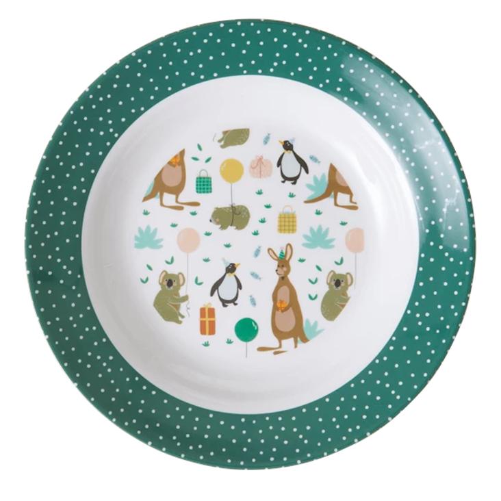 Rice Melamin Kinderteller - Party Animal Print - Green