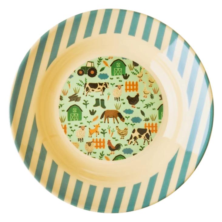 Rice Melamin Kinderteller - Blue Farm Print