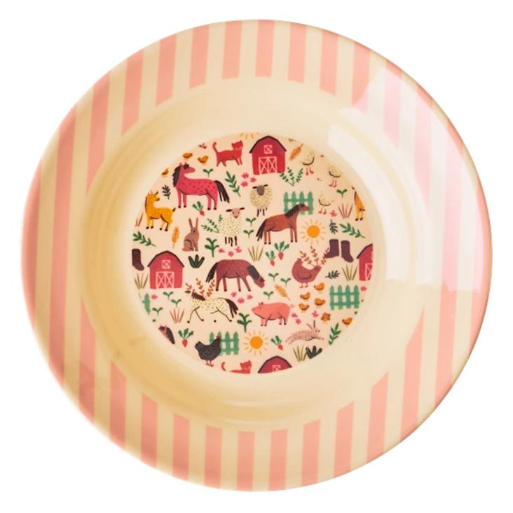 Rice Melamin Kinderteller - Pink Farm Print