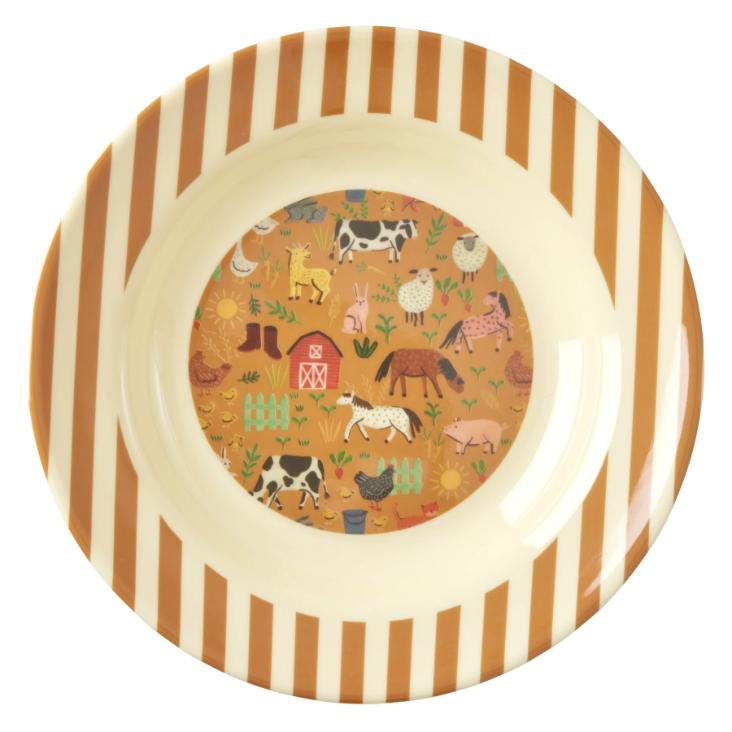 Rice Melamin Kinderteller - Brown Farm Print