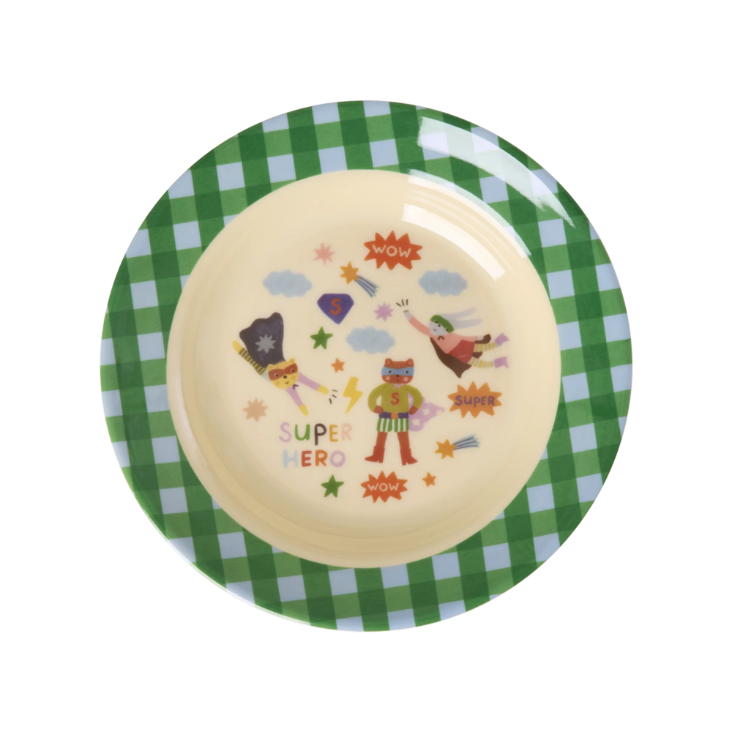 RICE Melamin Kinderteller - Hero Print Grün
