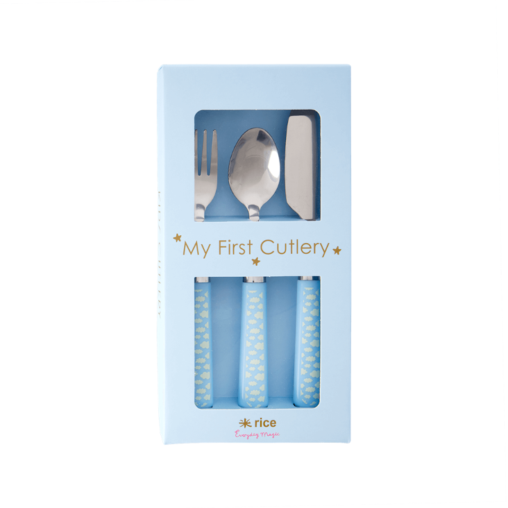 Rice Kinderbesteck - Cloud Print Blau
