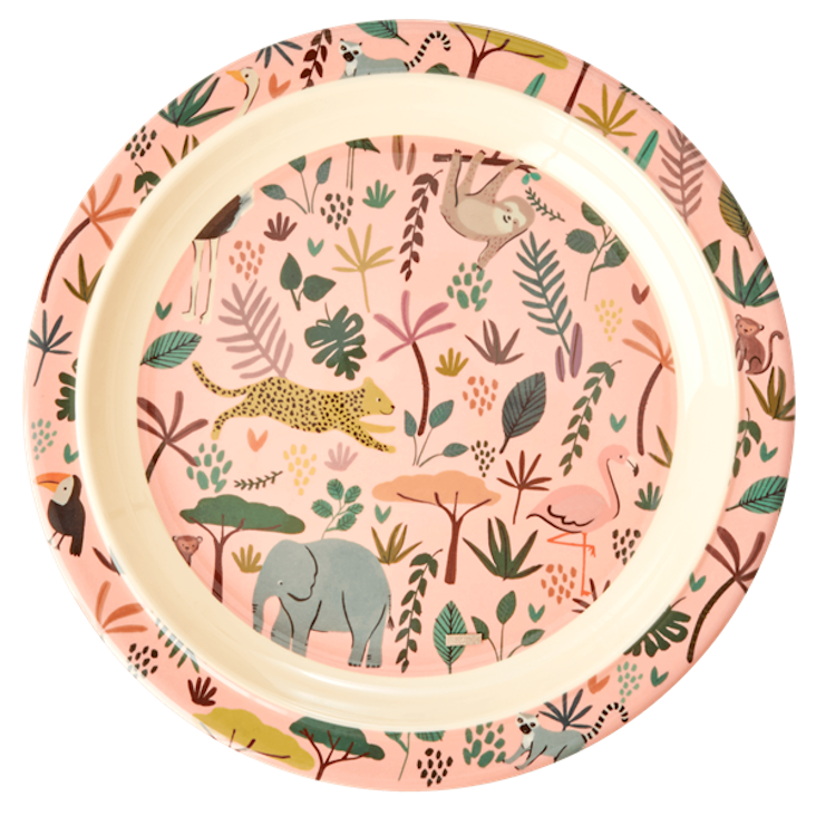 Rice Kinderteller - All over Jungle Animals Print Coral