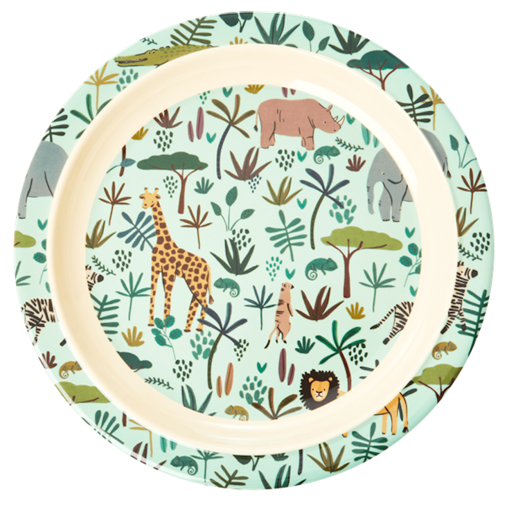 Rice Kinderteller - All over Jungle Animals Print Grün