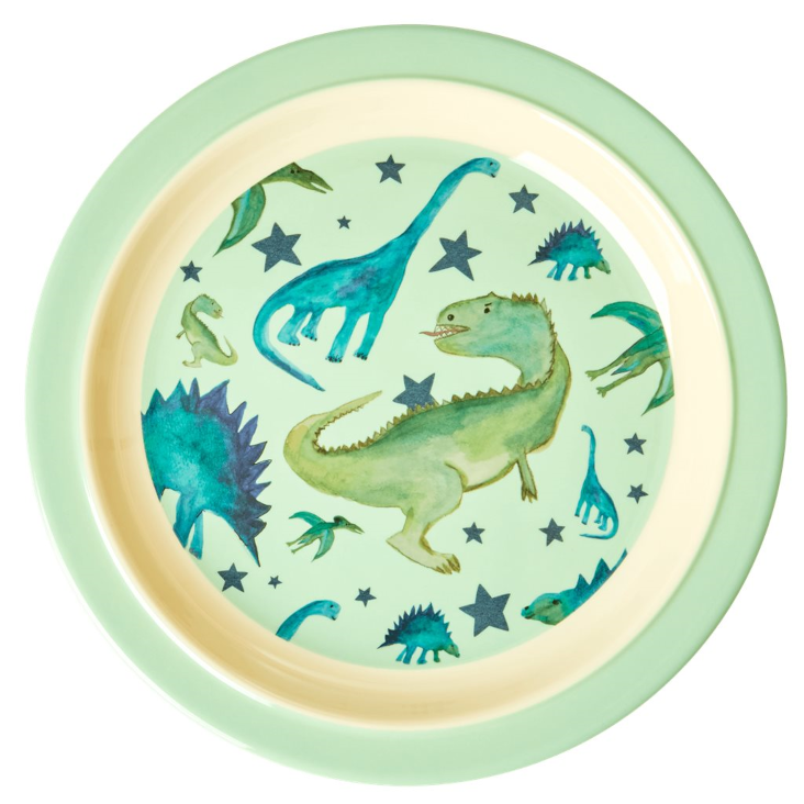 RICE Melamin Kinderteller flach - Dino Print