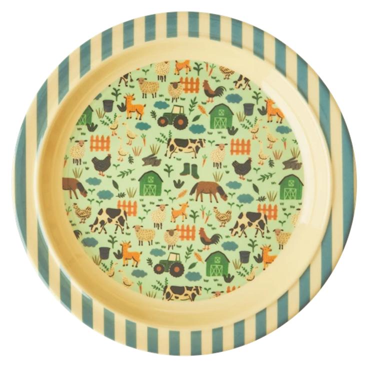 Rice Melamin Kinderteller flach - Blue Farm Print