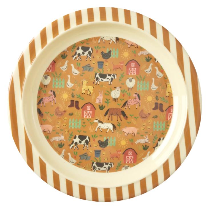Rice Melamin Kinderteller flach - Brown Farm Print