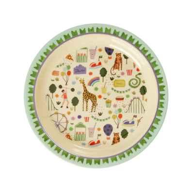 Melamine Kids Lunch Plate with Fun Fair Print - Mint
