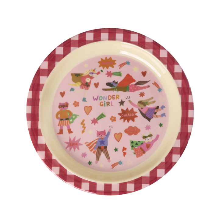 RICE Melamin Kinderteller - Hero Print Pink
