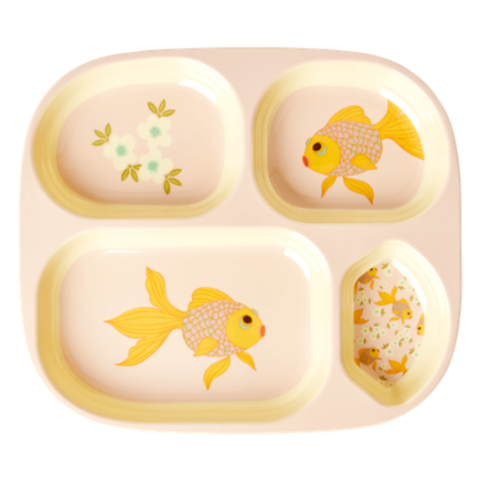 Rice Melamin Kinderteller 4 Fächer Goldfisch