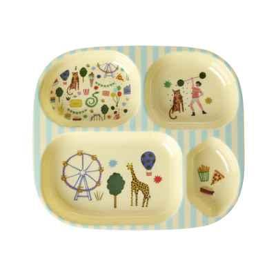 Melamine Kids 4 Room Plate with Fun Fair Print - Mint