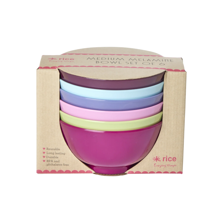 Medium Melamin Schüssel - Mehrfarbig - 6er Pack