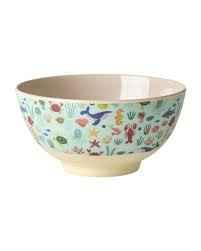 Melamine Bowl with Blue Ocean Print - Medium