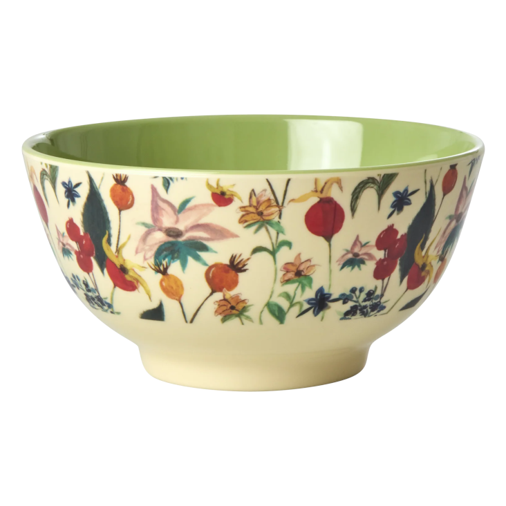 Medium Melamin Schüssel - Grün - Winter Rosebuds Print