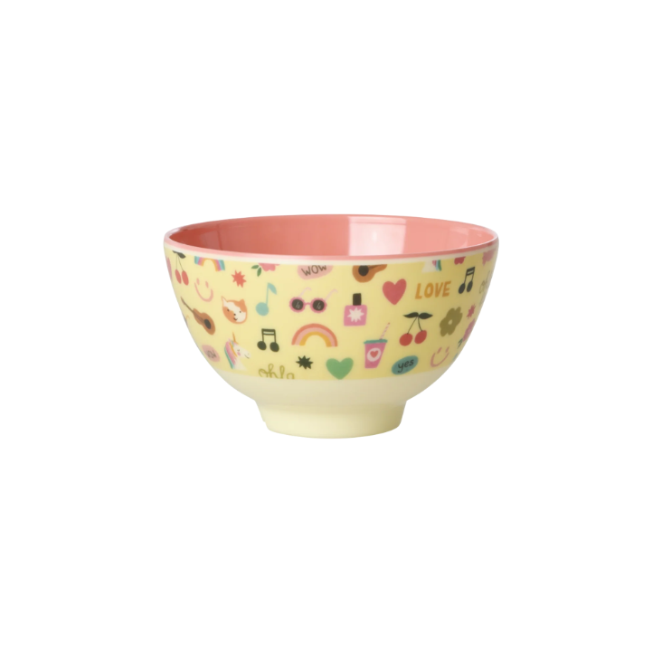 RICE Melamin Schüssel klein - Unicorn Love Print Hellgelb