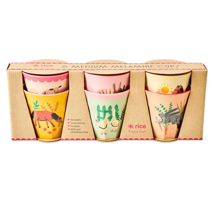 Rice Kinderbecher 6er Set - Pink Farm Print