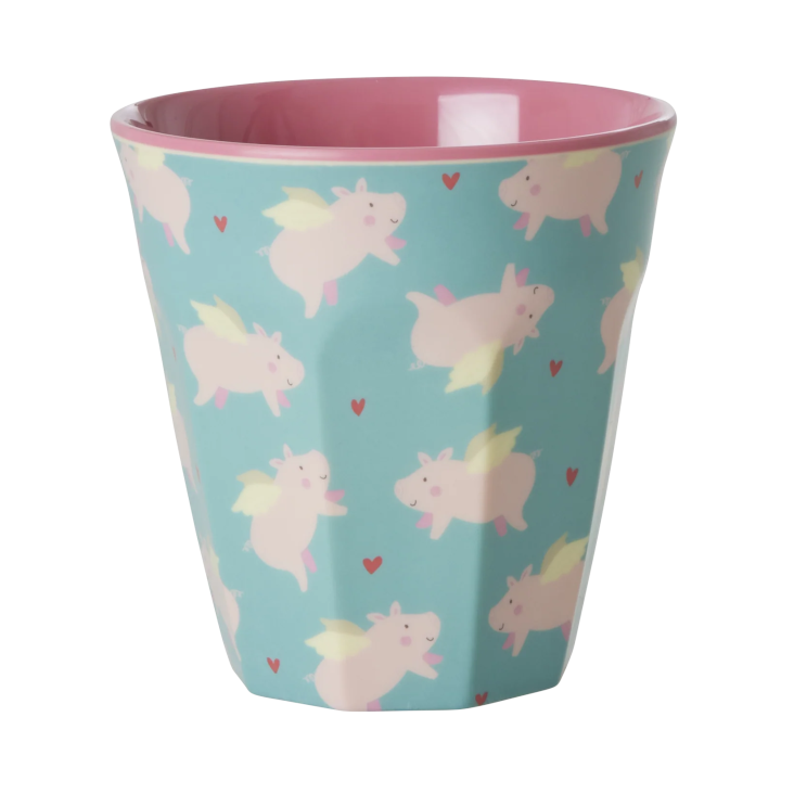 Rice Medium Melamin Becher - Mint - Flying Pig Print