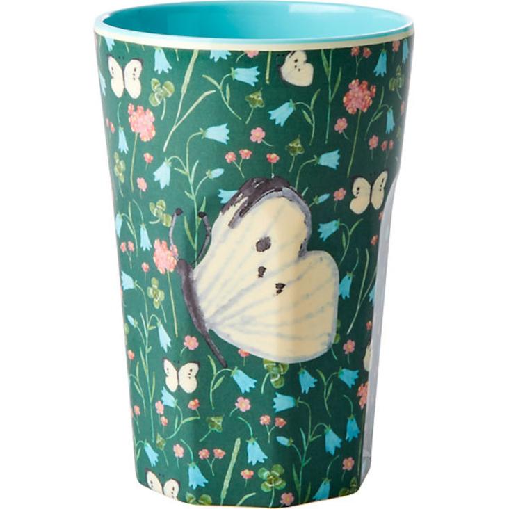 Rice Melamin Becher gross - Sweet Butterfly Print - Green