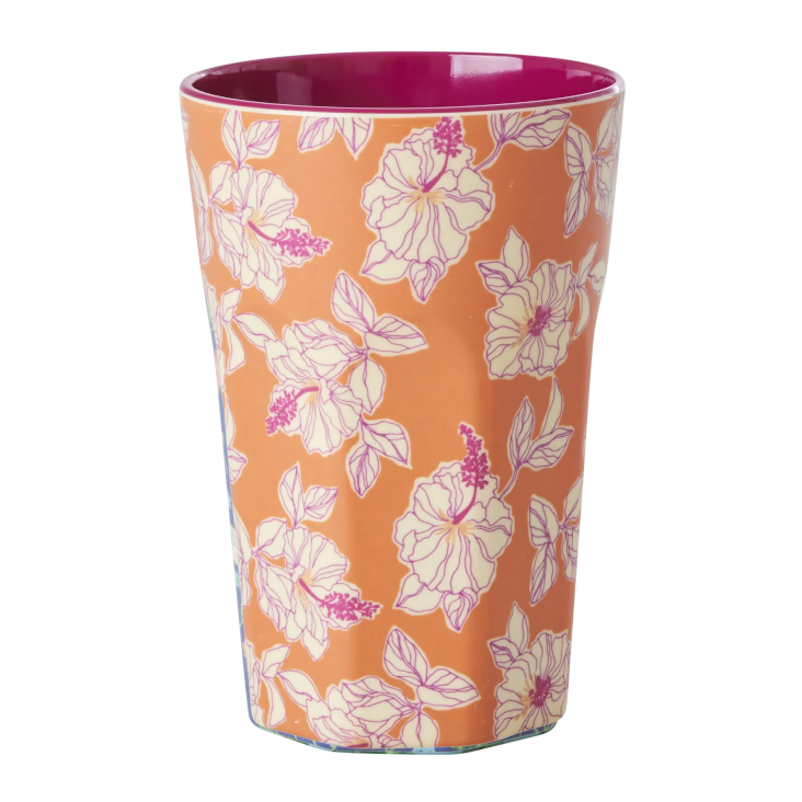 Melamine Cups with Faded Hibiscus Print - Tall