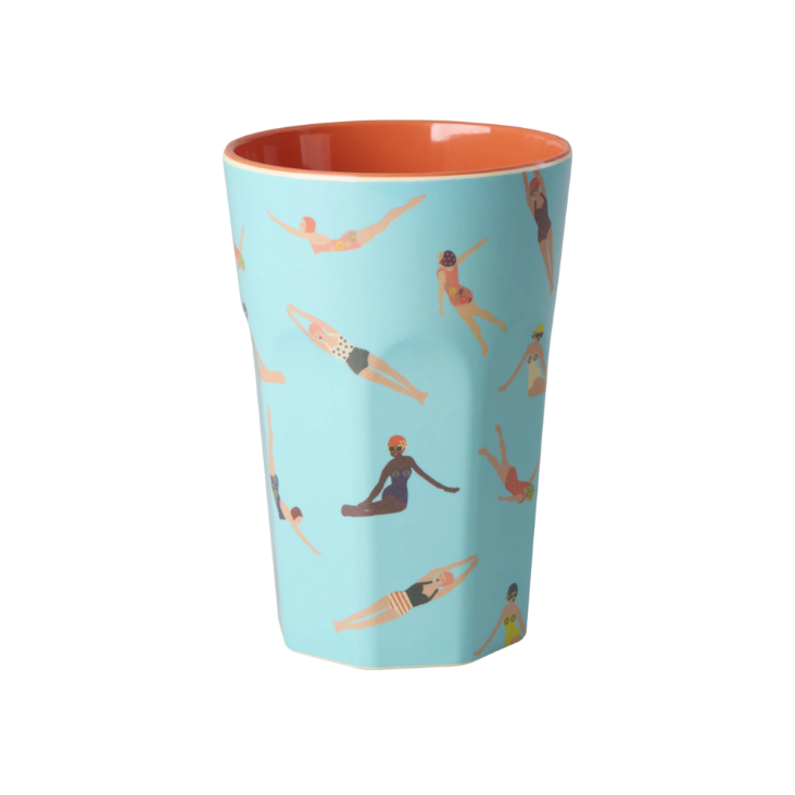 RICE Melamin Becher gross - Retro Swimster Print Blau