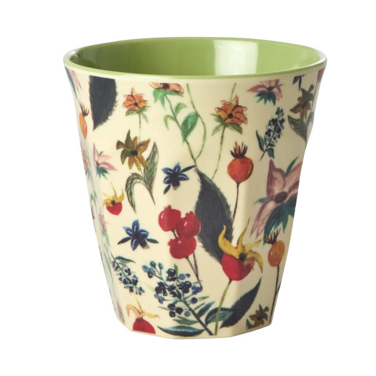 Rice Medium Melamin Becher - Grün - Winter Rosebuds Print