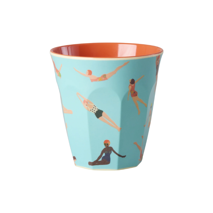 RICE Melamin Becher - Retro Swimster Print Blau
