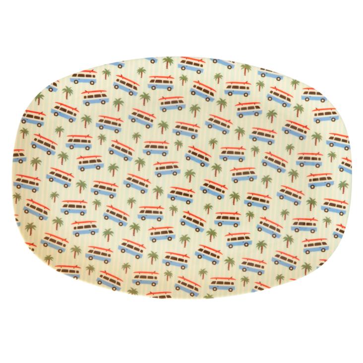 RICE Melaminteller rechteckig - Blau Cars Print